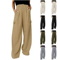 Ženske Radne hlače visokog struka, široke Ležerne hlače s kravatom, duge ravne hlače, hlače s džepovima, ženske
