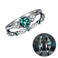 Kristalni prsten Zeleni kubični cirkonijski vjenčani prsten Set za ženski modni cirkonski prsten - Veličina 10