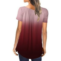 Ženska ošišana satenska košulja Plus size gradijentne majice s izrezom u obliku slova u i kratkim rukavima puloveri