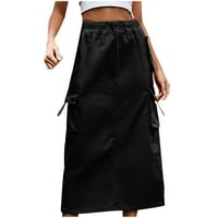 Ženska teretna suknja u A-listi, Vintage Casual A-line suknje visokog struka, trendi omotane suknje s džepovima