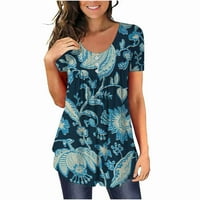 Ženski topovi, Ležerne ljetne modne tunike s kratkim rukavima S izrezom na kopčanje, grafička majica s labavim