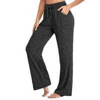 Modne ženske jednobojne hlače s visokim strukom, džepovima, labavim vezicama, širokim joga hlačama