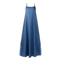 Ženska klasična plava traper haljina s podesivim remenom duga haljina