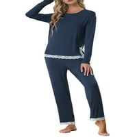 Jedinstveni prijedlozi Ženski pidžama Set s čipkastim obrubom, košulja dugih rukava i hlače za spavanje