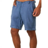 Muške lanene Casual Classic kratke hlače, široke elastične hlače visokog struka, lagane, jednobojne, mekane, s