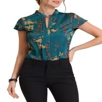 Ženska satenska bluza s ovratnikom s cvjetnim printom, svilena radna bluza top