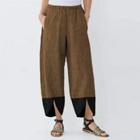 Ženske hlače u boji Kaki, Ležerne Pamučne lanene jednobojne krpice, nepravilne široke široke hlače na rasprodaji
