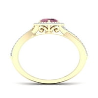 Carski dragi kamen 10k žuto zlato rezano srce ružičasti turmalin dijamantni prsten za žene