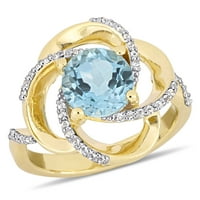 Ženski prsten od 2 karatnog nebeskoplavog topaza i bijelog topaza od žutog zlata sa sjajnom završnom obradom od