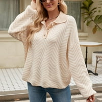 Twishijeve za žene modno casual solidne boje dugih rukava V-izrez džemper pulover džemper beige l