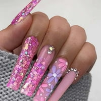 Modeli bušenja nose nokat dugačak balet ružičasti i ljubičasti mali cvjetni bljeskalice Stripe Francuski nokti