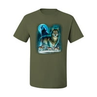 Wild Bobby, vuk zavijajući u punom mjesecu Wolf Animal Loveru Men's Grafička majica, vojna zelena, 3xl