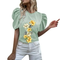 Ženska majica s kratkim rukavima s okruglim vratom s cvjetnim printom Ležerne tanke majice majica bluza Ženske