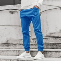 Muške teretne hlače Od lanene mješavine muške teretne hlače s vezicama u plavoj boji