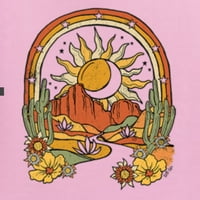 Vintage muška majica od kaktusa u pustinji s cvijećem i dugom, svijetlo ružičasta, u veličini