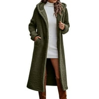 Ženska vunena jakna U Stilu A-liste sa slatkom pahuljastom kapuljačom na kopčanje zimske jakne u vojno zelenoj
