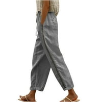 Ženske lanene hlače od donjeg rublja, ljetne Ležerne uske hlače visokog elastičnog struka, jednobojne sportske