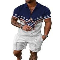 Muška odjeća, Trenirka kratkih rukava, Majica i kratke hlače s printom američke zastave, Kompleti odjeće za slobodno