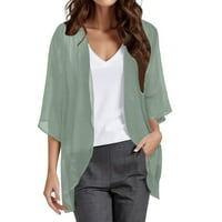 Kardigan za žene, ošišan, jednobojan, elegantan, napuhanih rukava, šifon, labav, pokriva bluzu, vrhove, jakne