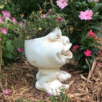 Kućni stil antički bijeli kus Sallie i mali prijatelj, šaljiva figurica s Muggle licem, lonac za cvijeće