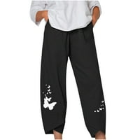 Ženske Ležerne ljetne pamučne široke duge ravne hlače s vezom u struku 94485591