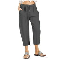 Ženske široke noge Capri hlače pamučna posteljina ležerna labava labava plaža joga dnevni boravak hlače visoke