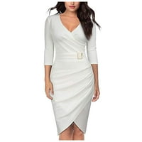 Rasprodaja ljetnih haljina za žene, jednobojna haljina s koricama s izrezom u obliku koljena, hit prodaja, bijela