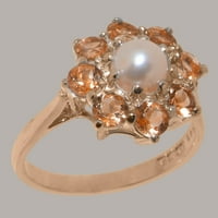 18K prsten od ružičastog zlata britanske proizvodnje s kultiviranim biserima i citrinom za žene - opcije veličine-veličina