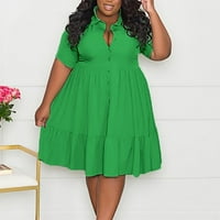 Ženske haljine za žene Plus size haljina modna obična ležerna košulja s reverom kratkih rukava zelena