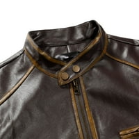 Yuelianxi muški moda napravi staru split kožu kože jakne stoji ovratnik s patentnim zatvaračem džepni kaput