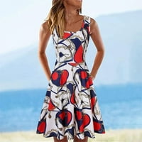 Ženska haljina do koljena, kratka ležerna haljina s izrezom U obliku slova a, široke ljetne haljine A kroja bez