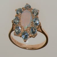 14-karatni ženski prsten od ružičastog zlata izrađen u Velikoj Britaniji s prirodnim opalom i akvamarinom-mogućnosti