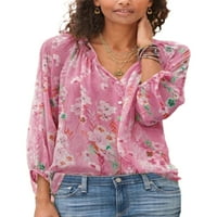 Grianlook žene elegantne gumbe dolje košulje cvjetni print ruched tunik košulja uredska bluza