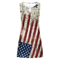 Večernje haljine za žene Bez rukava s okruglim vratom, mini ljetne haljine s printom američke zastave, Dan neovisnosti,