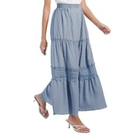 A-list suknje za žene, Boho Maksi suknja s elastičnim strukom i ljuljačkim čipkastim volanima