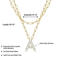 Slojevita početna ogrlica za žene 14K Zlatna obloga kubični cirkonijski lančana ogrlica