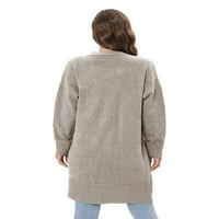 Ženski lagani kardigan srednje duljine, jednobojni pleteni kardigan s otvorenim prednjim dijelom, gornja odjeća
