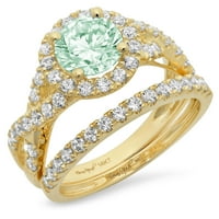 1. dijamant okruglog reza s imitacijom zelenog dijamanta od žutog zlata od 18 karata s naglascima vjenčani set