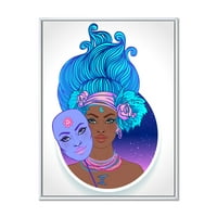 Designart 'Portret afro američke djevojke s plavom kosom II' Moderno uokvirena platna zidna umjetnička tiska