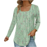 Jesenske bluze za žene, ležerni široki kroj, dugi rukav, četvrtasti izrez, plisirana tunika, majica, pulover,